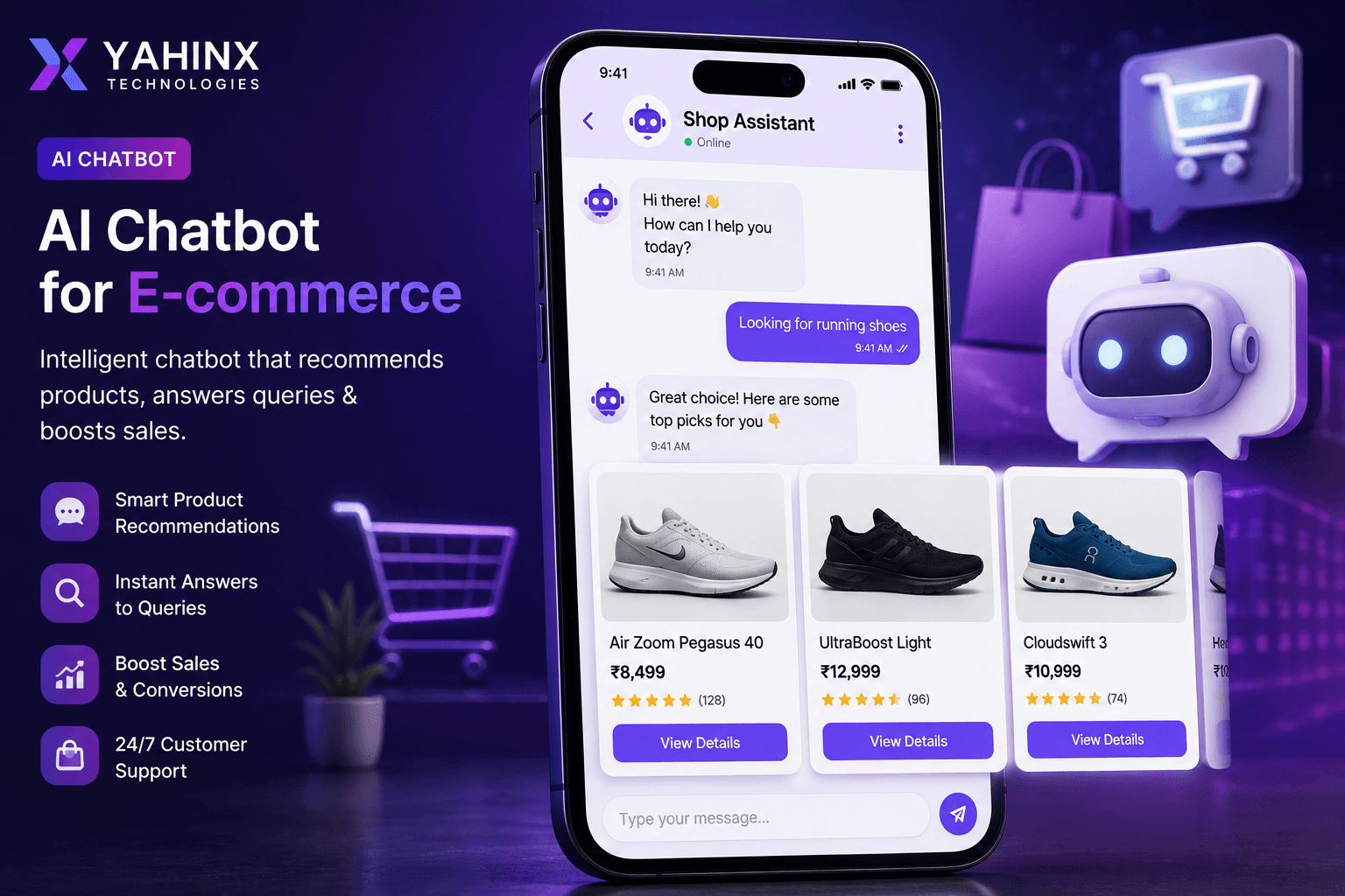 AI shop assistant chatbot recommending products in an e-commerce app