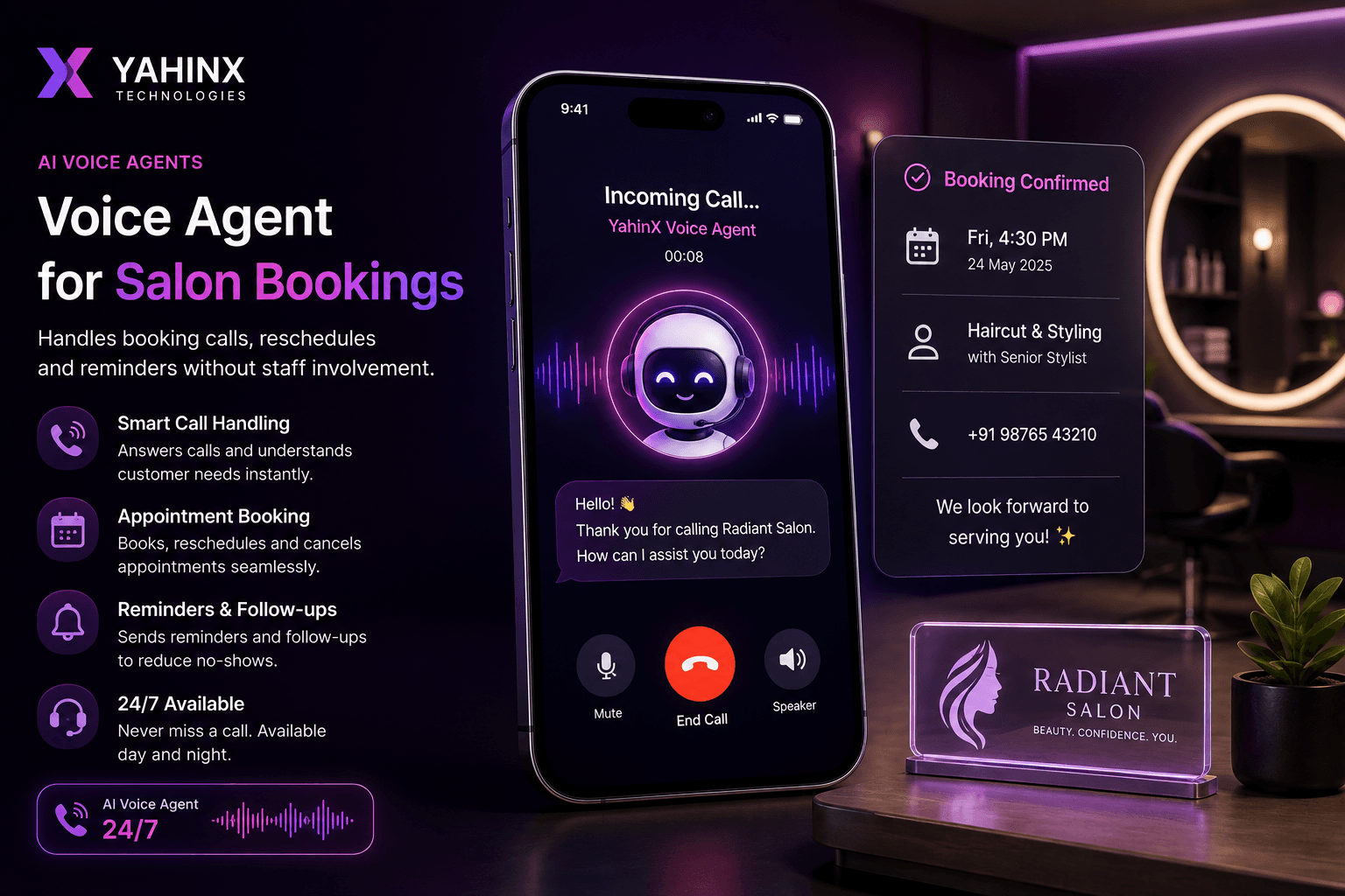 AI voice agent confirming a salon booking during a phone call